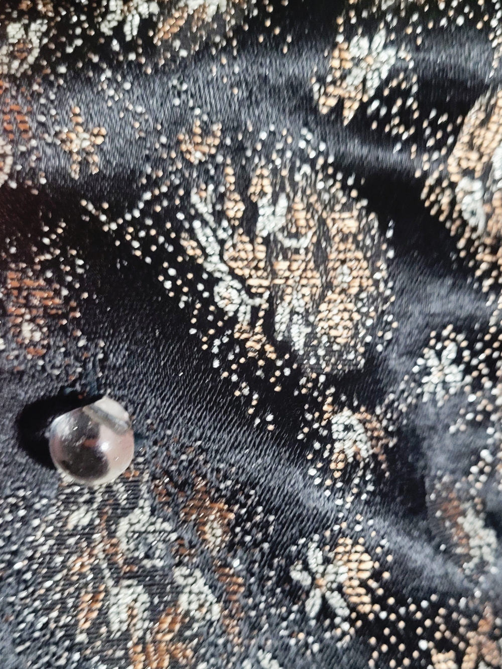 Vintage Black and Gold Metallic Floral Two-Piece Midi Dress Set - Picture 6 of 11